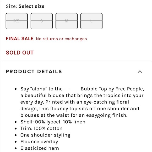 Free People Floral One Shoulder Bubble Blouse Top - Picture 12 of 13